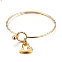 Simple IP 18K Gold Plated Stainless Steel Charm Bracelet Heart Bangles